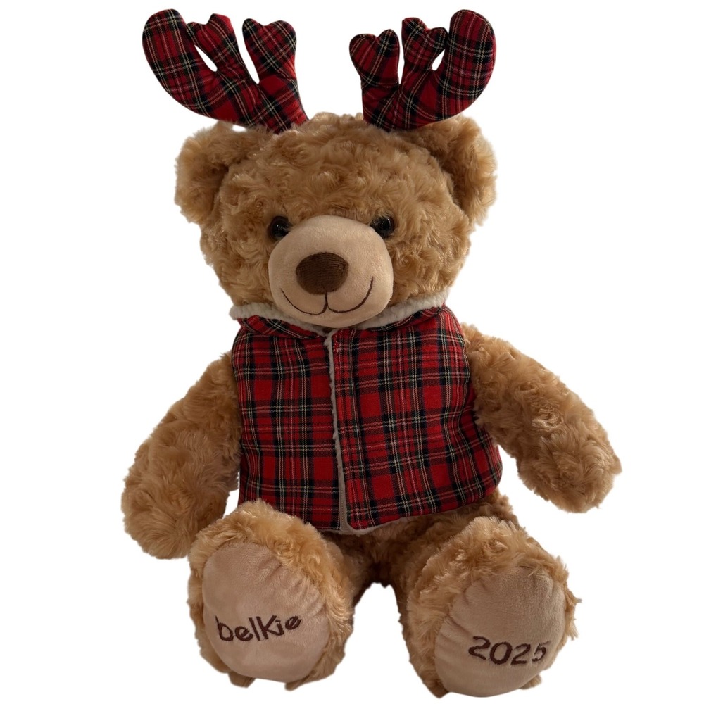 Belkie Plush‎ Reindeer Antler Teddy Bear 2025 Holiday Christmas Vest Flannel